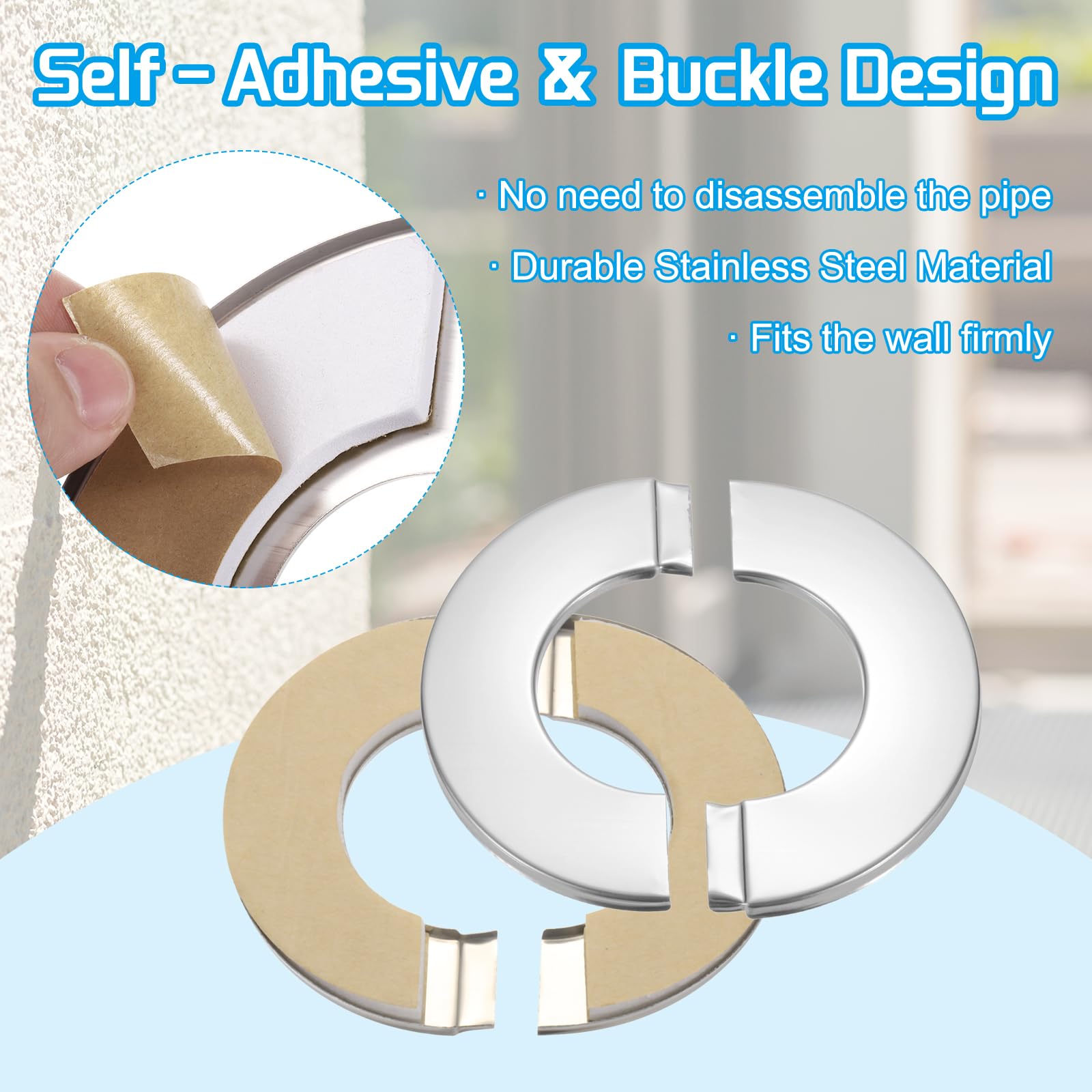 PATIKIL Flangia Divisa a Parete 1.4" (35mm), 2 Pezzi in Acciaio Inox Tondo Autoadesivo Piastra Copertura per Parete Idraulica per Cucina Bagno Braccio Tubo Rubinetto Decorazione, Argento