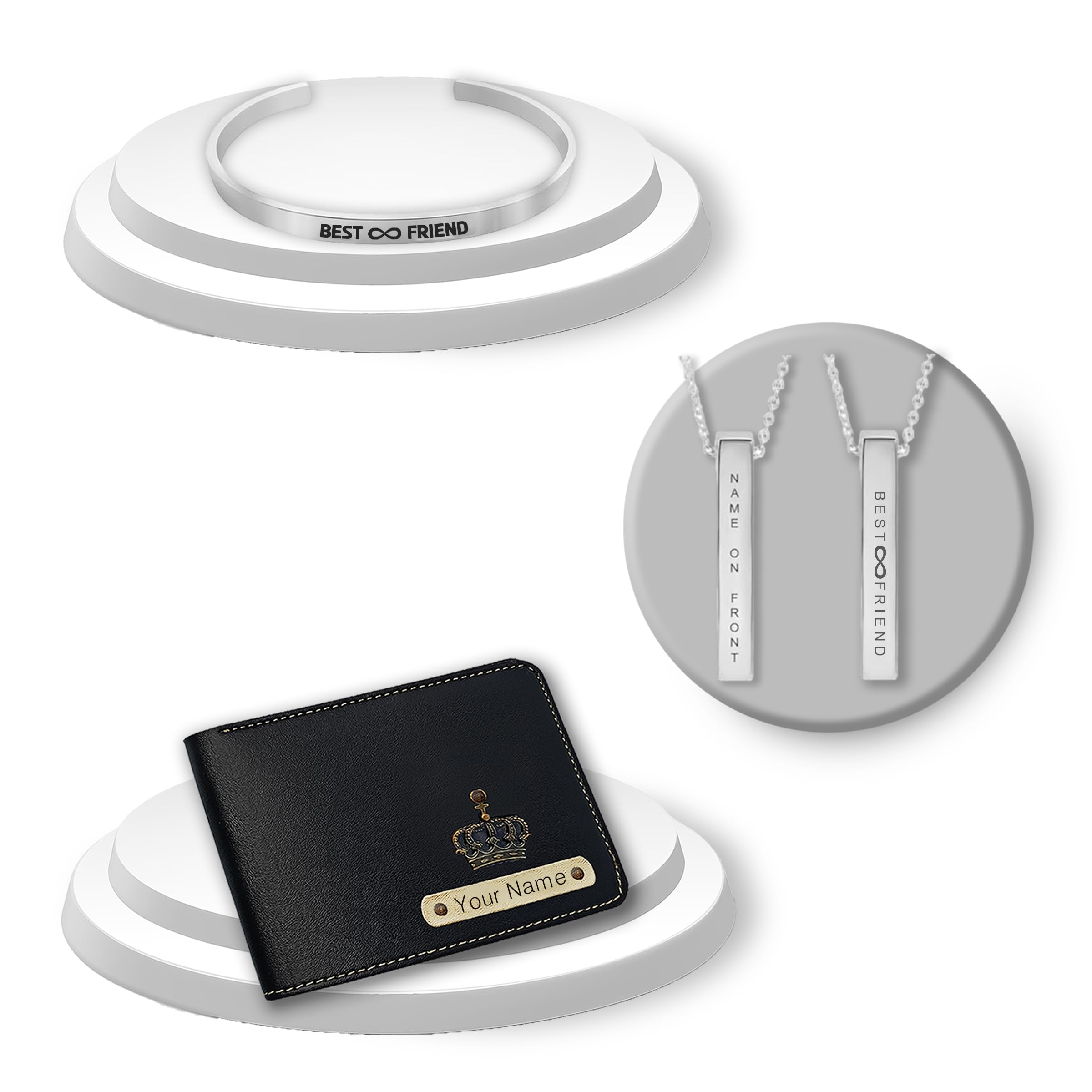 Personalized Friendship Day Gift Set for Men – Name Engraved Adjustable Kada, Customized Men’s Wallet with Charm & Silver Bar Pendant | Unique Gift for Friends & Brothers-image-38