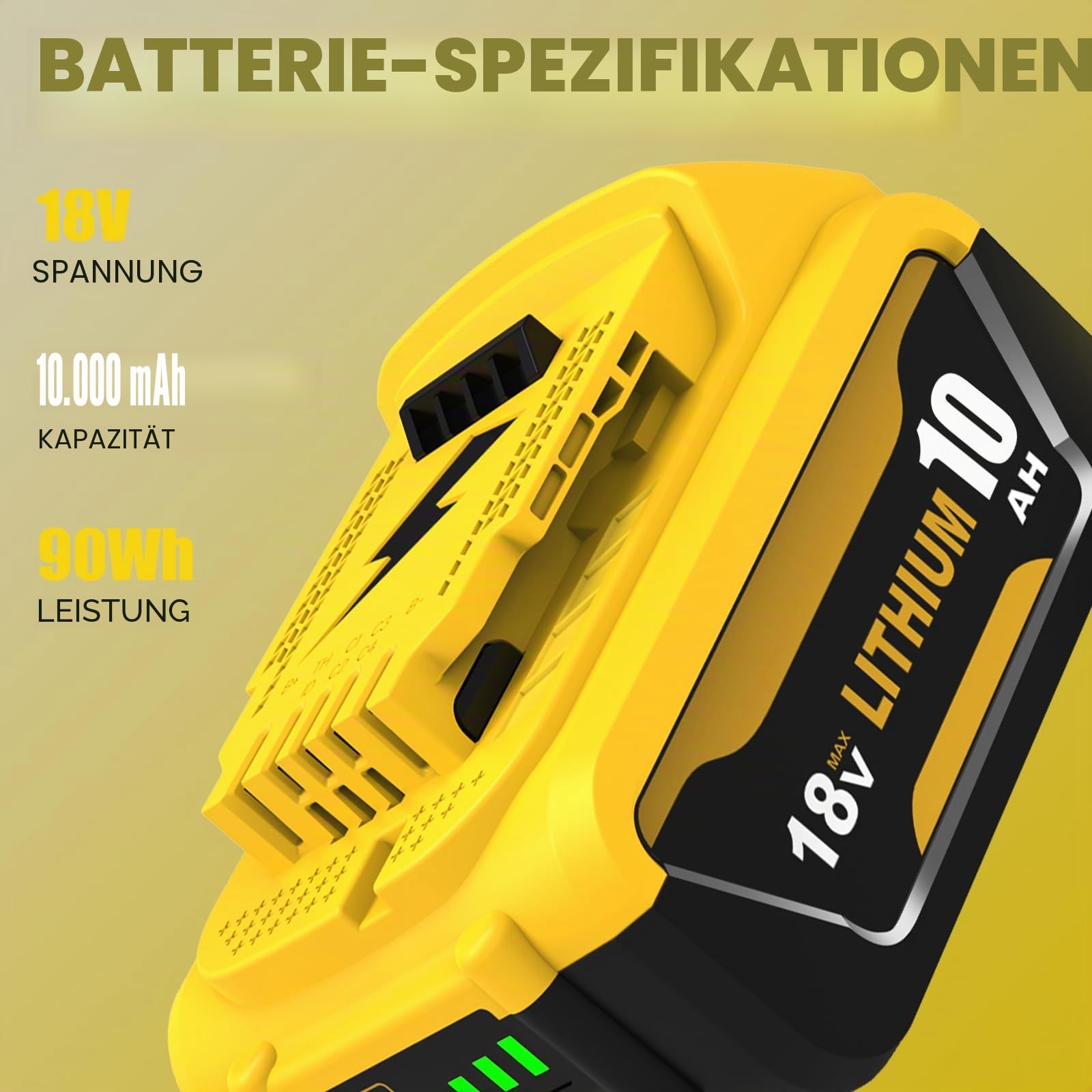 4X für Dewalt Akku 18V 10.0Ah DCB184 DCB181 DCB180 DCB184 DCB182 DCB201 DCB200 für Dewalt Akku 18V 10.0Ah (schwarz gelb)