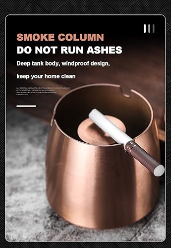 Miniatura 4 de Cenicero grande resistente al viento, cenicero de acero inoxidable con tapa, contenedor de metal para cigarrillos, bandeja de fumar sin humo para