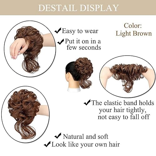Miniatura 7 de Faringoto Pieza de pelo desordenado de moño,Toppers para el cabello adelgazado,Extensión de cola de caballo cabello humano