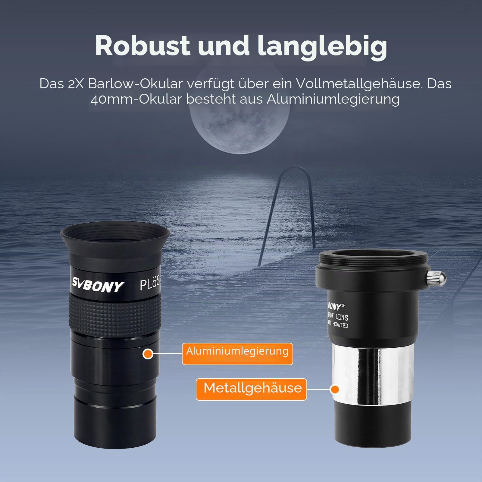 Svbony Okular Teleskop 40mm, 40° Plössl Okular mit Barlowlinsen 2x, M42 Gewinde für T Adapter, Beide sind 1,25 Zoll und FMC-Objektiv für Mondes Milchstraße Planetenbeobachtung Teleskop DSLR Fotografie