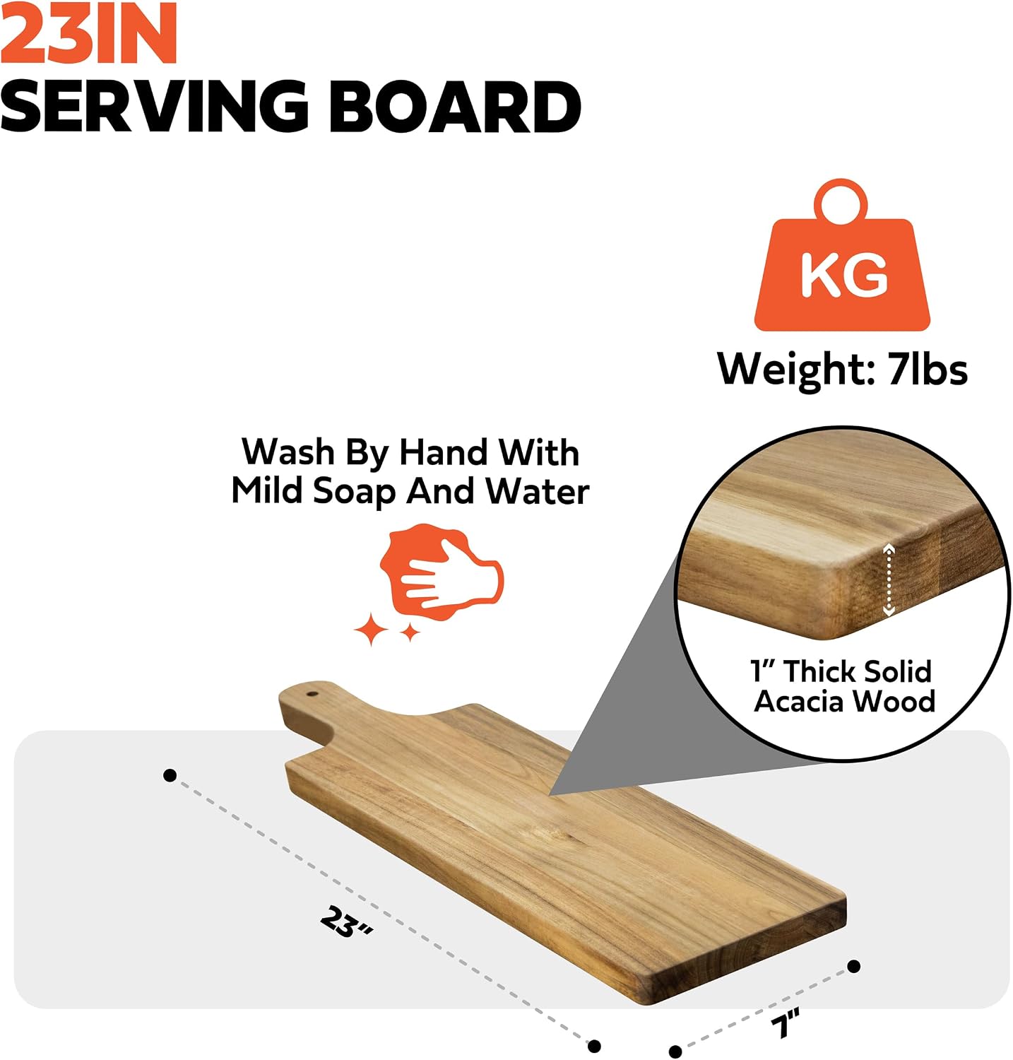 HOMESTEAD 23" Large Charcuterie Board with Handles, Large Acacia Tray for Party Cheese, Meat, Fruit & Bread Display