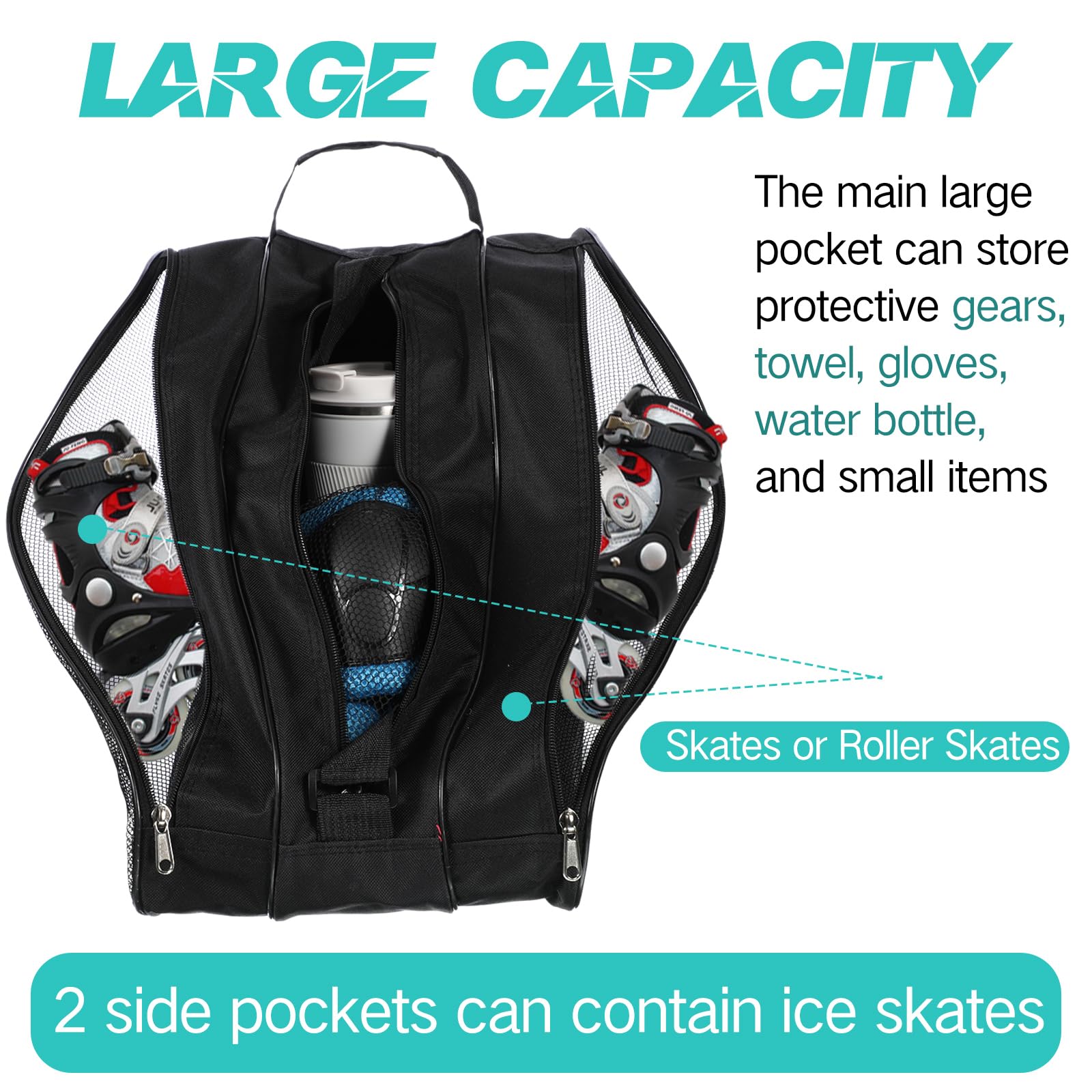 CHENGU Lot de 4 sacs de grande capacité respirants pour patins à glace avec bandoulière réglable - Accessoires de patinage artistique pour garçons et filles - Pour garçons et filles