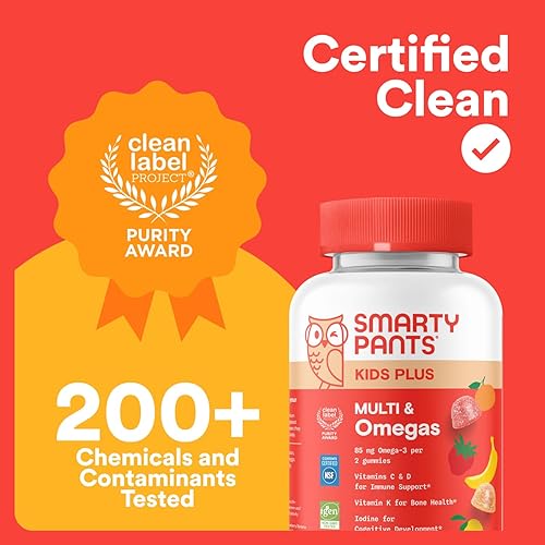 Miniatura 12 de SmartyPants Gomitas multivitamínicas para niños, fórmula mejorada Omega 3 (DHAEPA), vitaminas D3, C, B12, B6, vitamina A, K y zinc, sin gluten, tres
