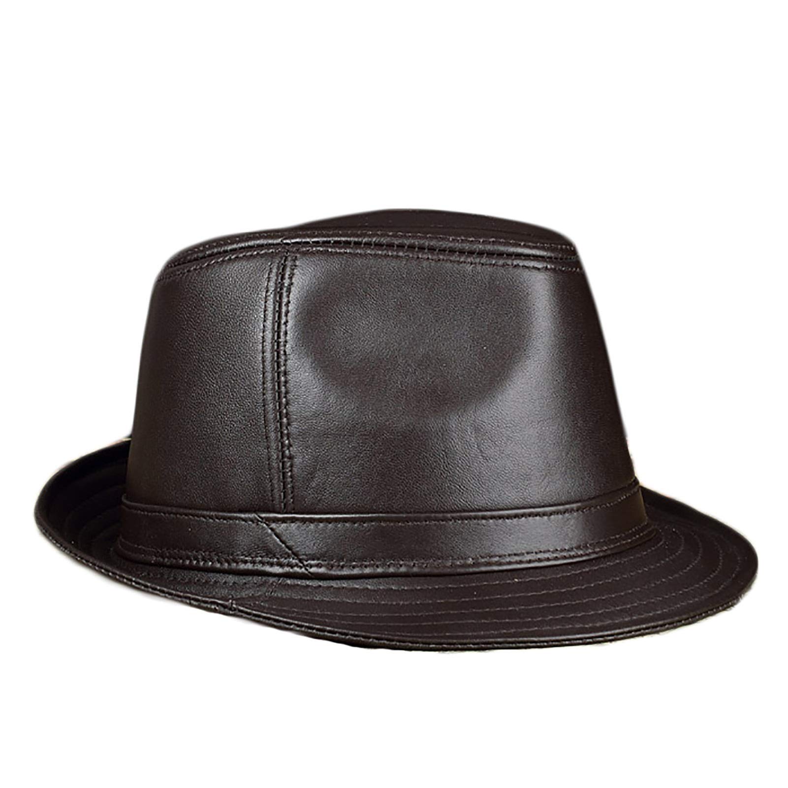 Sombreros de invierno, Hombres Cuero Capas de jazz Panamá Panamá Brim alba Fedoras Hat Gentleman Cap 55-58cm