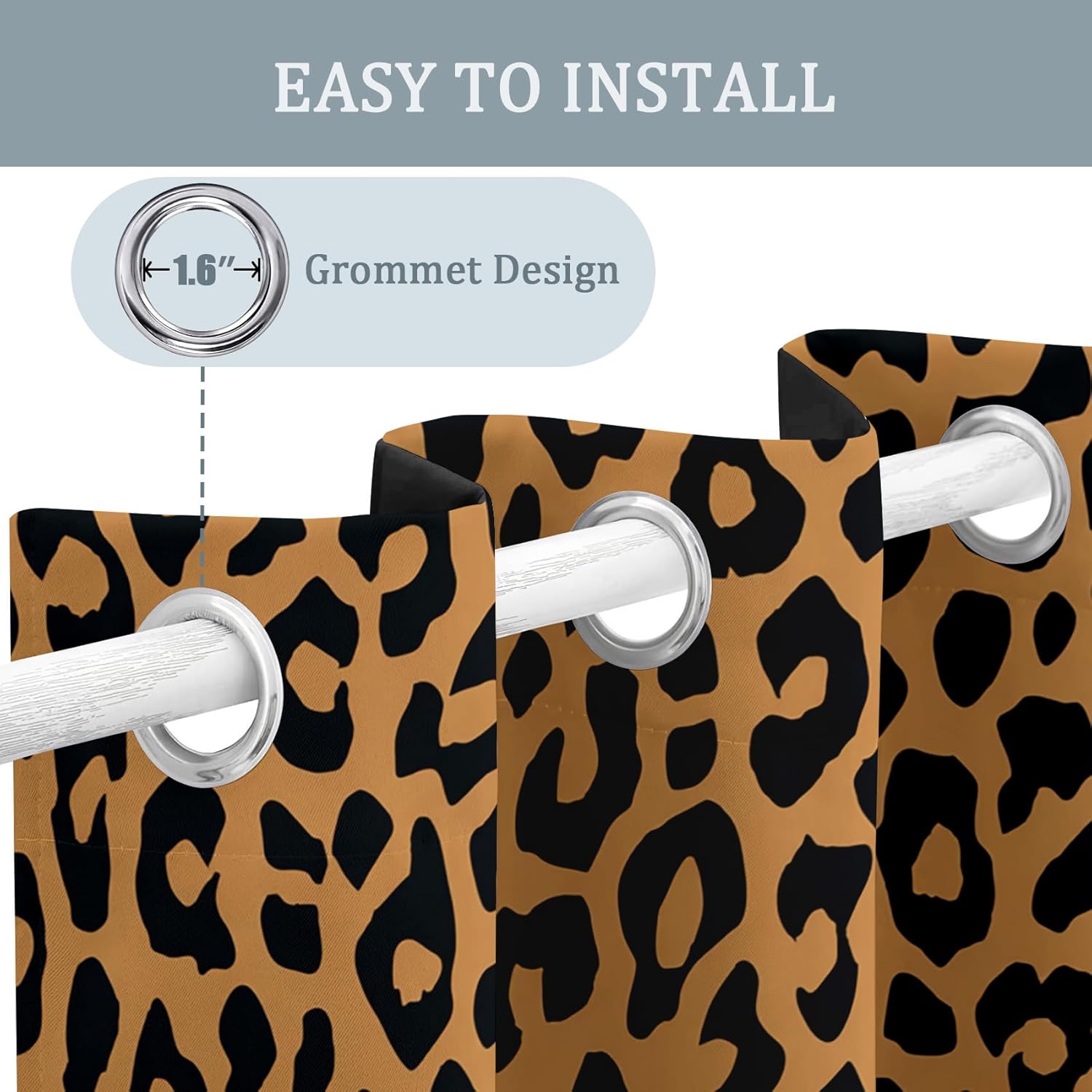 Leopard Print Curtains for Bedroom Decor, 96 Inches Long, Brown Wildlife Pattern Design Blackout Drapes, Leopard Print Curtains for Living Room, 2 Panels Set B&-1669