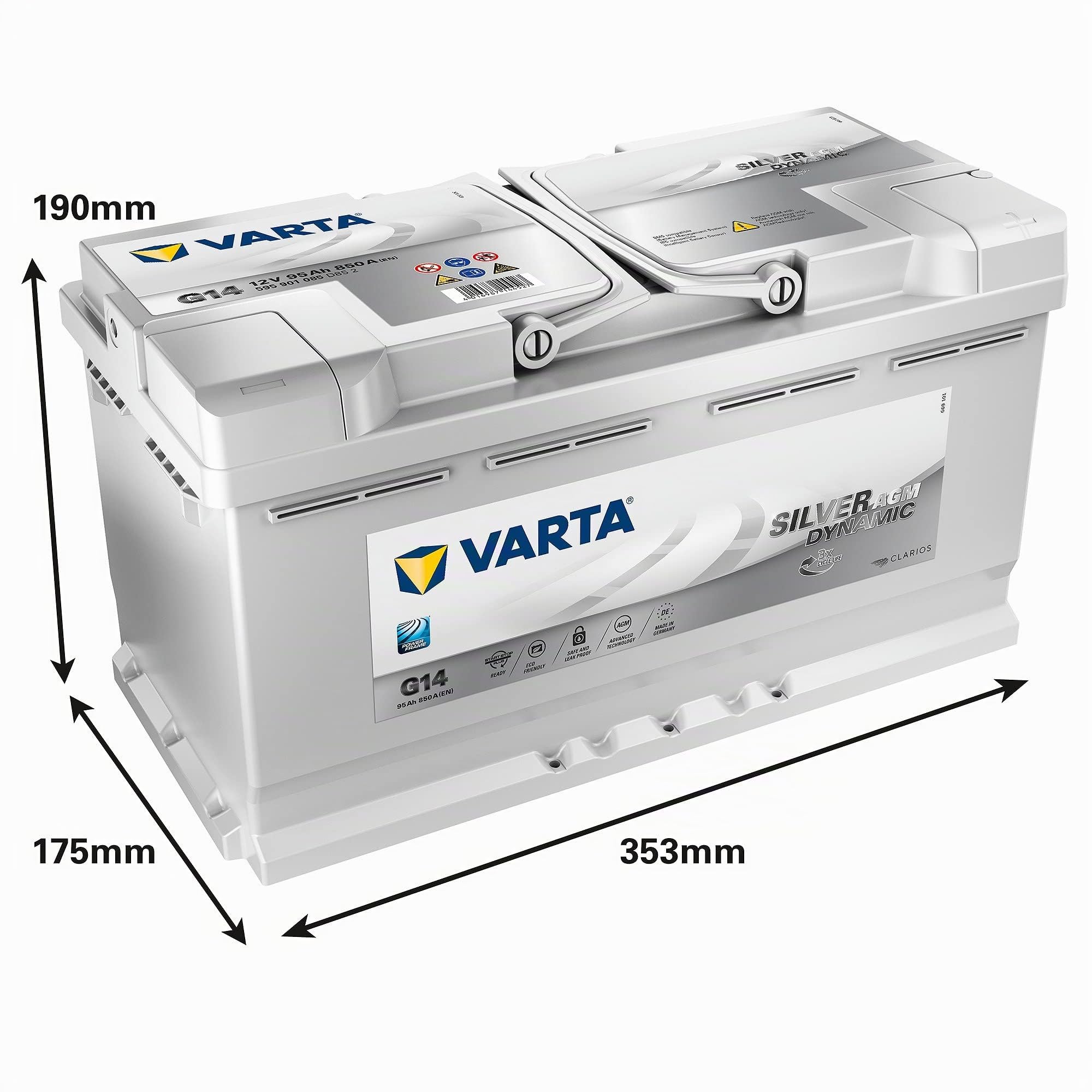 Varta G14 Silver Dynamic AGM Batteria Auto 595901085D852, 12V 95Ah 850A