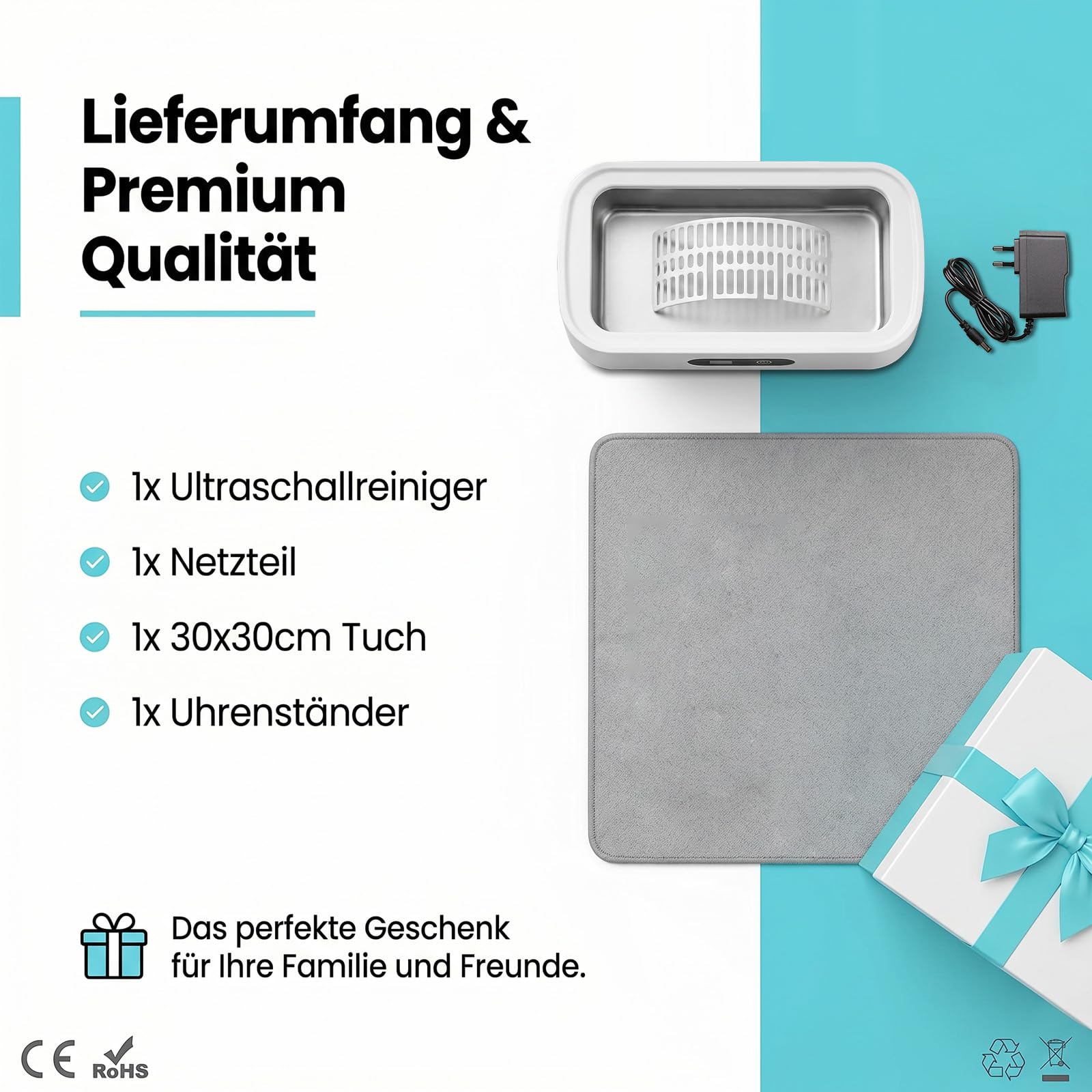 Nettoyeur Ultrasons, 650ml 49kHz Bac a Ultrason ave 5 Réglages de Temps Ultrasonic Cleaner pour Lunettes, Portable Bijoux, Appareils Dentaires et Montres en Acier Inoxydable SUS304