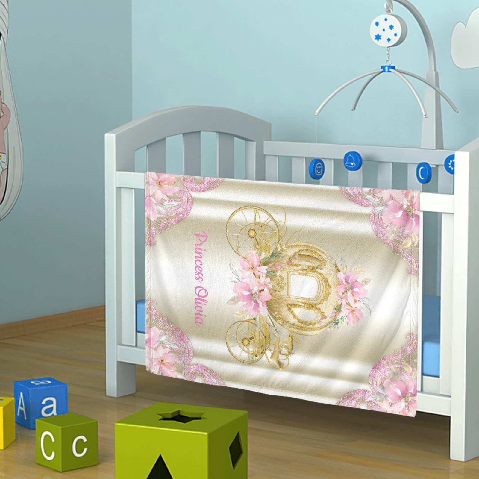 Personalized Baby Blankets with Name Custom Baby Blanket for Girls Personalized Baby Gifts Soft Warm Blanket for Nursery Swaddling Receiving - Floral Carriage 30x40in