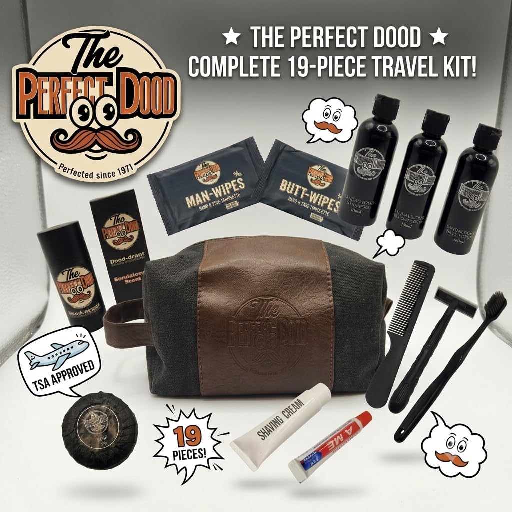 Travel Essentials Toiletry Kit | 19 Piece Travel Size Toiletries w/ Toiletry Bag | Dopp Kit | TSA Approved Toiletry Bag | Mini Travel Essentials | Mens Grooming Kits | Mini Deodorant | Toothbrush Kit