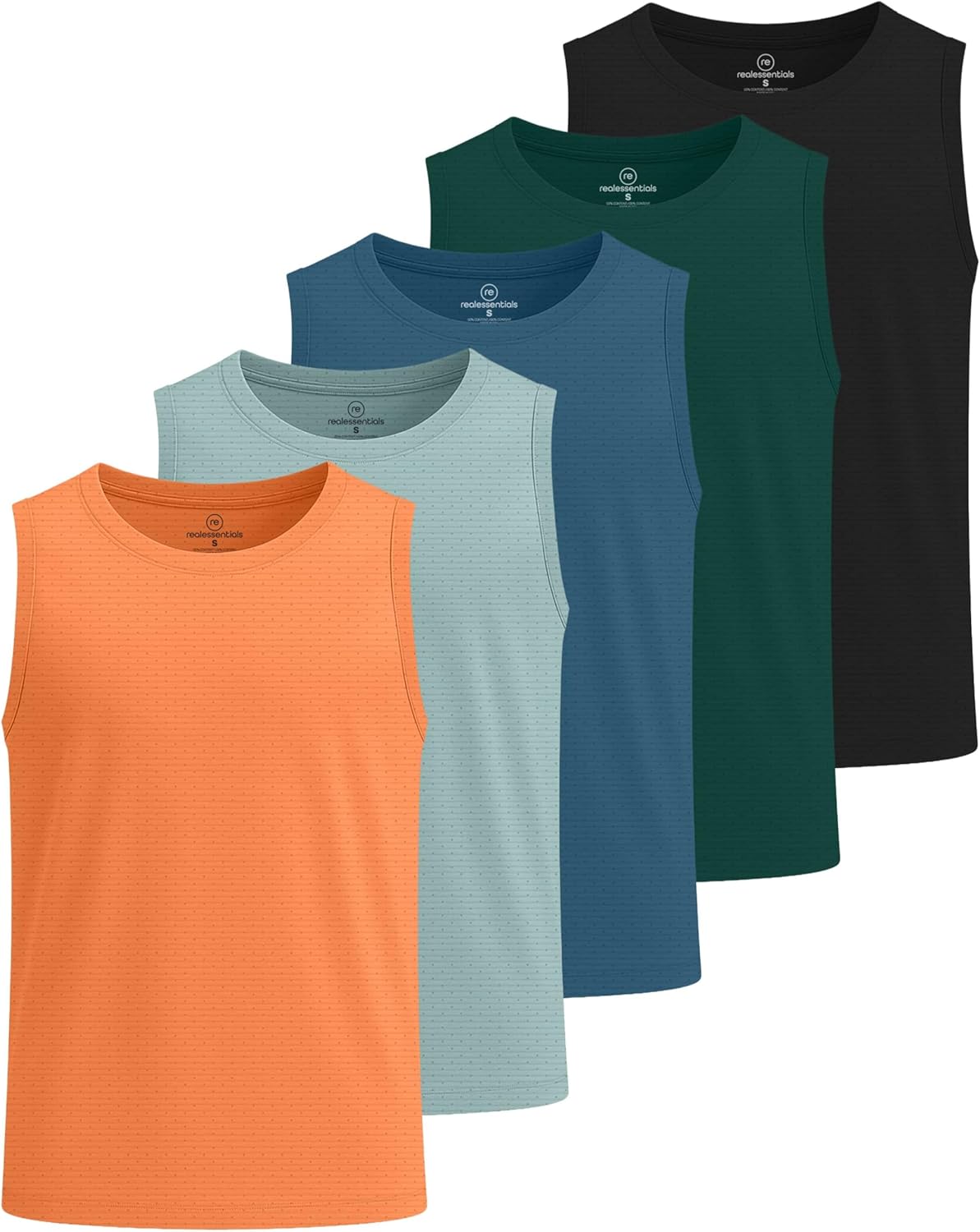 Real Essentials 5 Pack: Boys' Breeze Tech Tank Top - Sleeveless Athletic Shirt for Kids Youth Teens (Ages 6-18)