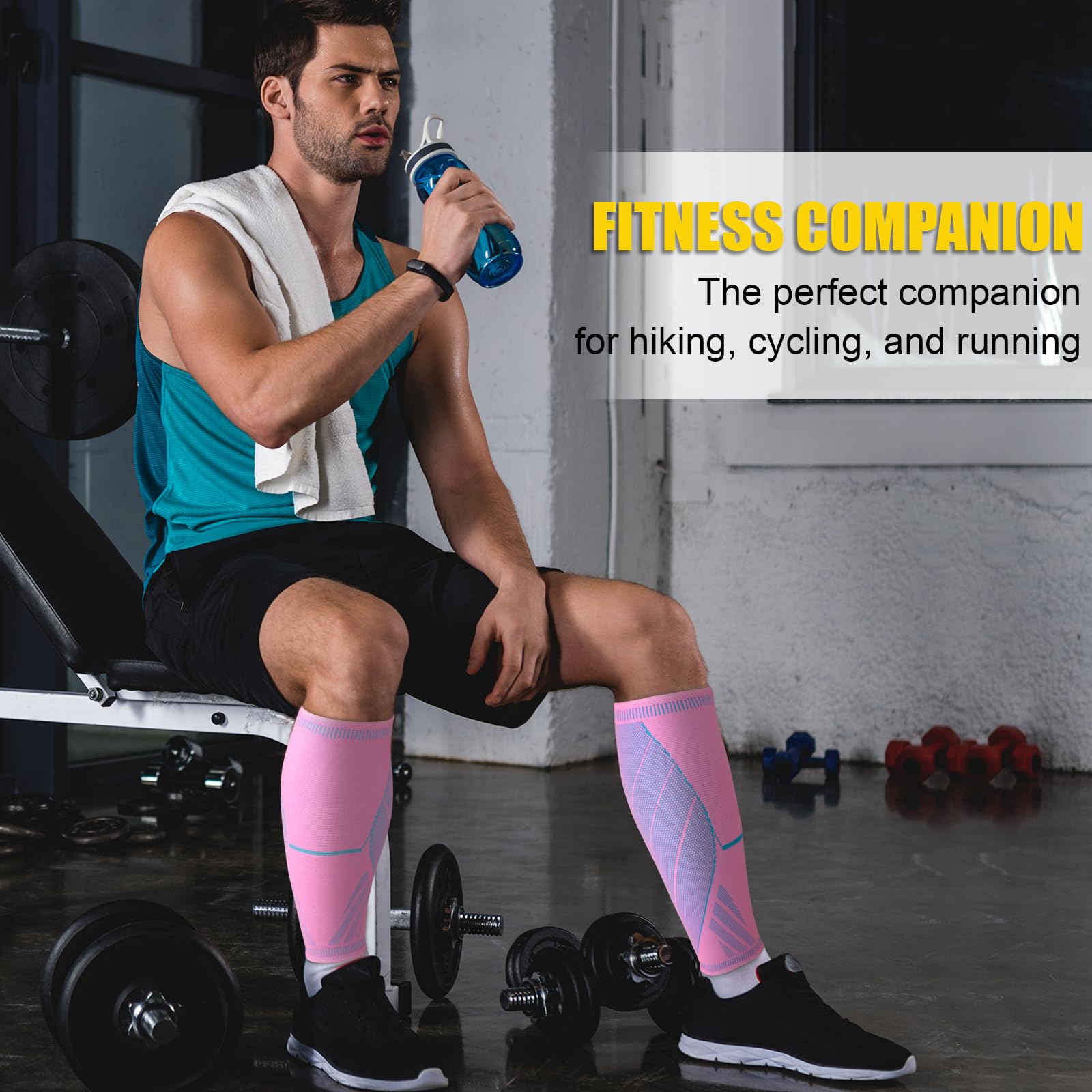 NuCamper Compresión para Pantorrillas Mujer Hombre 2 Pares, Pantorrilleras Compresion, Calcetines Compresión, Mangas para Deportes, Running, Ciclismo, Aliviar Varices, Espinilla Dolor, Calambres
