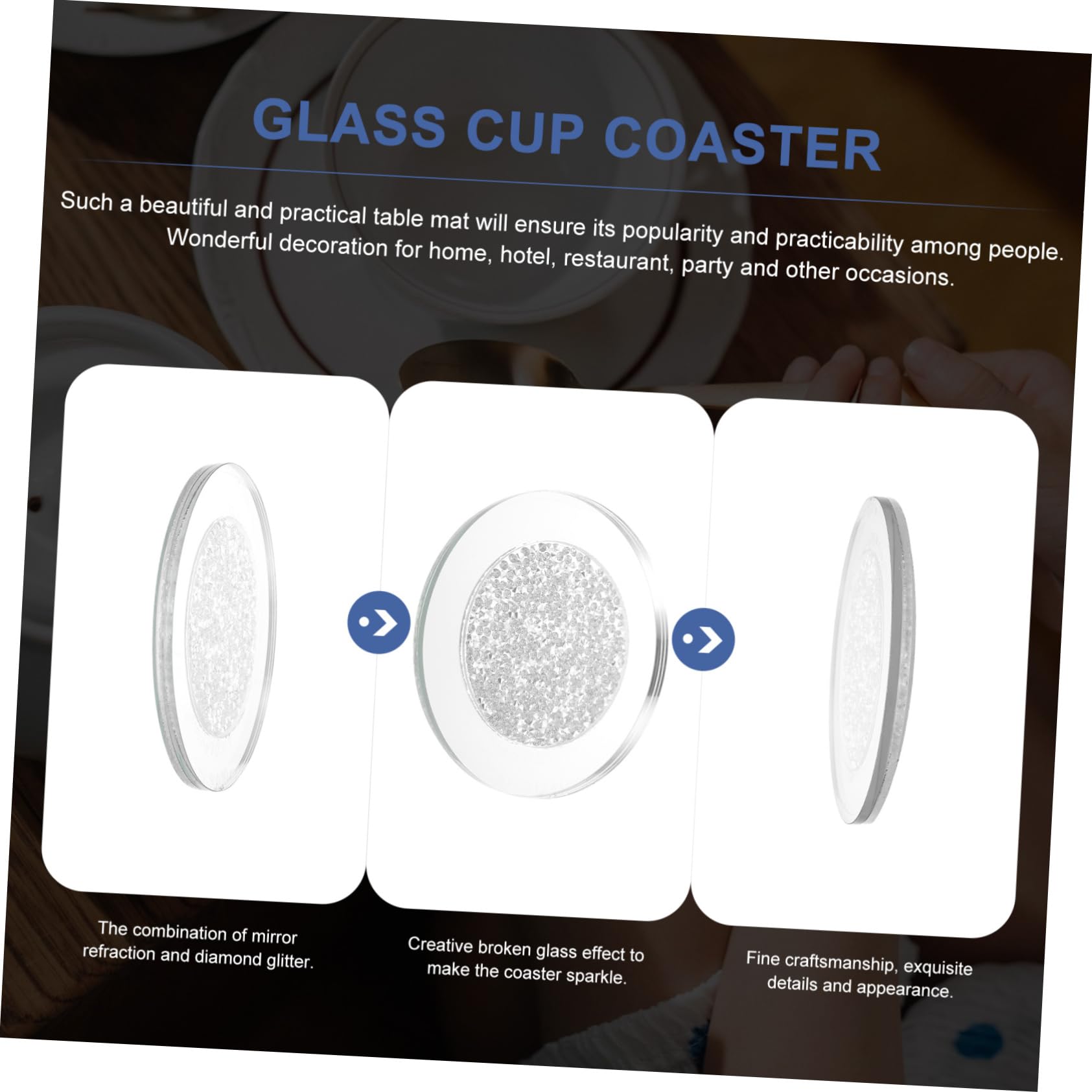 Glasuntersetzer 4 Stück Rund aus Glas Silber, Schlicht