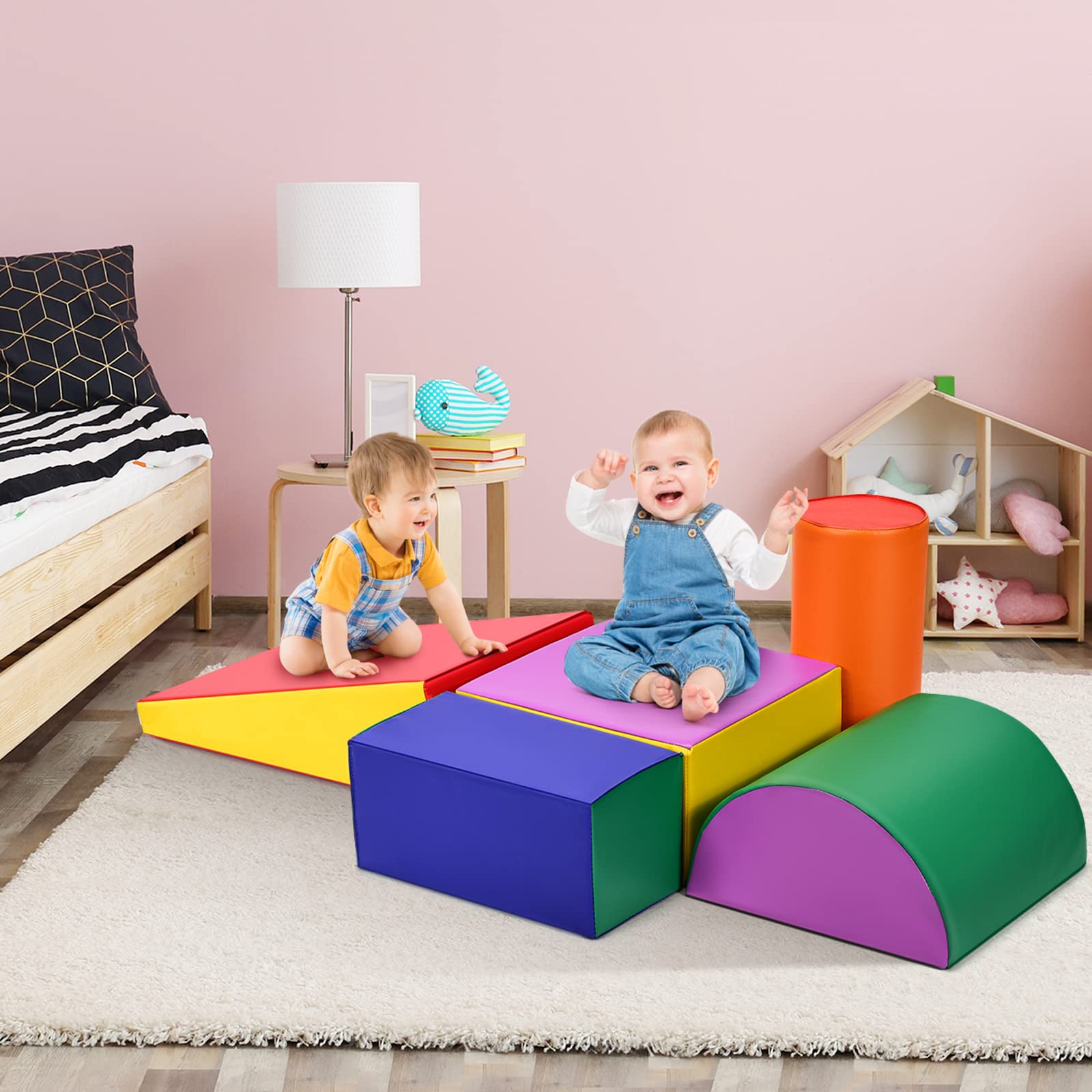 GOPLUS Juego de 5 Piezas Bloques de Espuma Grandes para Bebé, Conjunto de Juguetes Construcción de PP y EPE, Jueguetes Multicolores Educativos para Bebé de 6 Meses a 3 Años