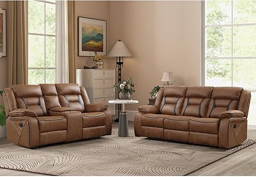 Miniatura 7 de EBELLO Juego de sofá reclinable manual, juego de muebles de sala reclinables de piel sintética, incluye silla reclinable individual y sofá