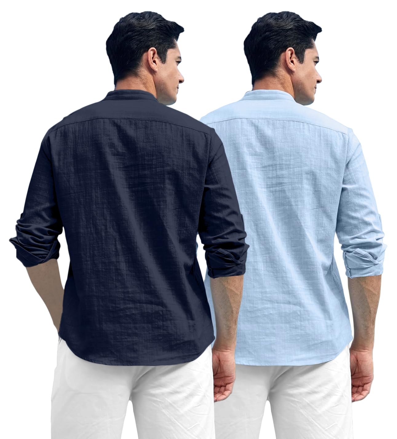 Zombom Combo of Men's Solid Cotton Blend Full Sleeve Straight Kurta Shirt (Pack of 2) - Image 3 thumbnail