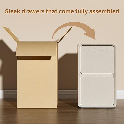 Miniatura 6 de VICITON Moderna mesita de noche estrecha de piel sintética, cajón de madera maciza, mesa auxiliar de almacenamiento, mesa auxiliar pequeña para