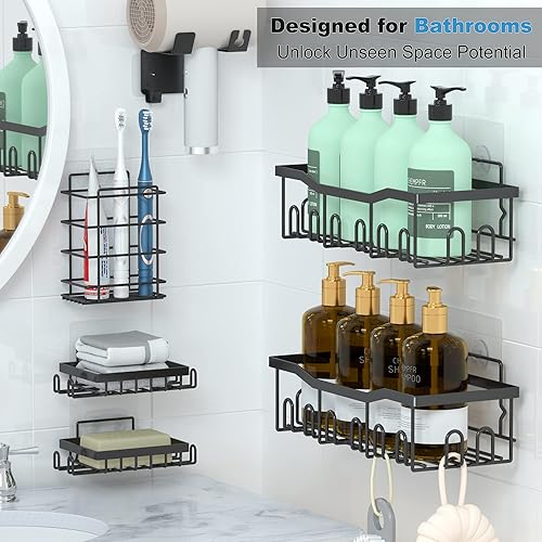 Miniatura 2 de CHEMPFR Shower Caddy 6-Pack Rustproof Stainless Steel Shower Shelf, Bathroom Organizer with Soap Holders, Toothbrush Holder, Hair Dryer Stand, Easy