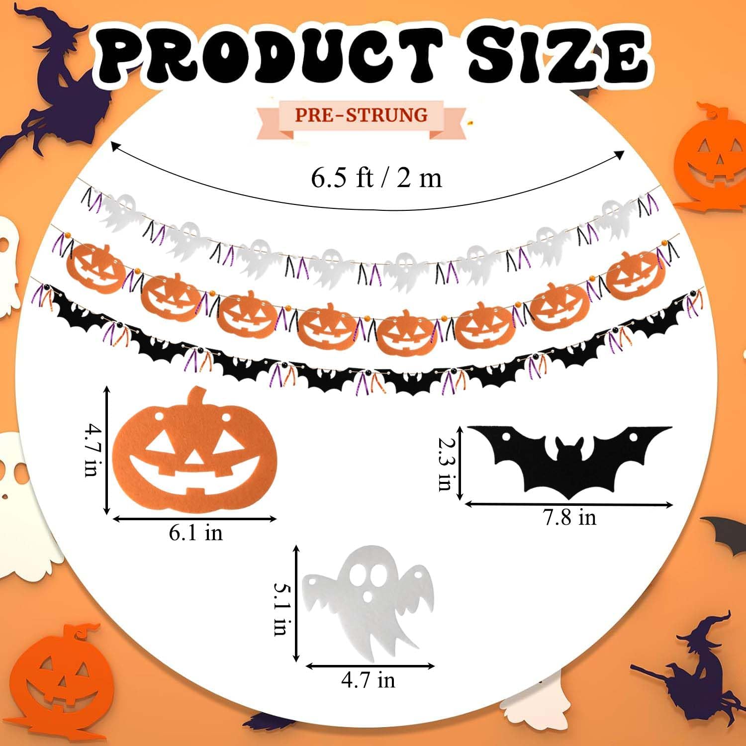 3-Pack Halloween Felt Garland Banner for Mantle Home Art Decor