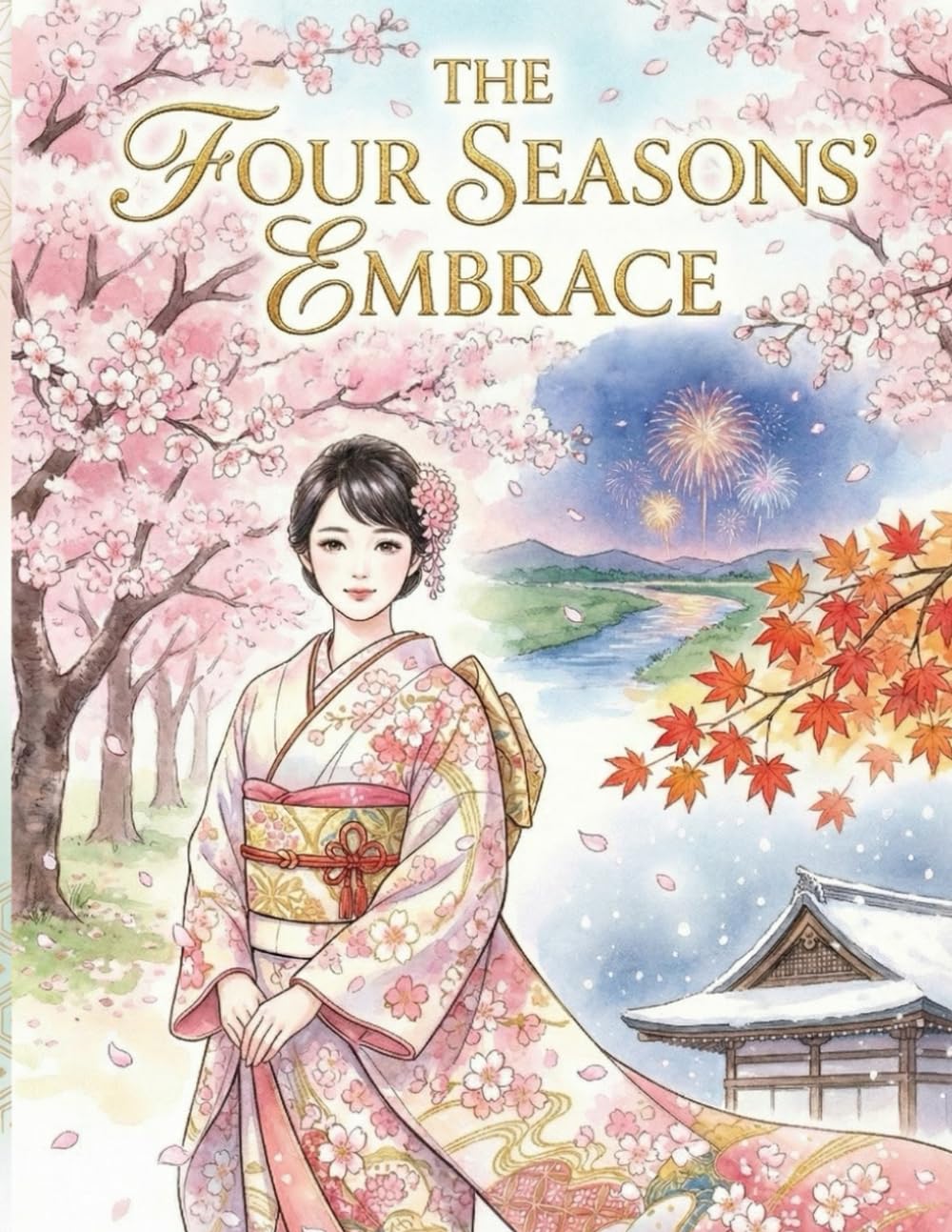 Japanese Beauties Through Four Seasons: Adult Coloring Book featuring Young Women in Traditional Kimono with Cherry Blossoms, Fireworks, Autumn Leaves ... (Japanese Beauty Coloring Collection)