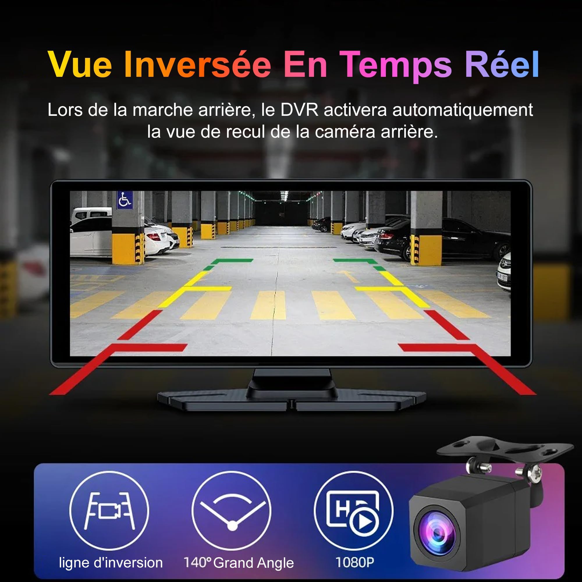 Schermo CarPlay per auto e Android senza fili da 10,26 pollici, IPS – Dashcam 4K + telecamera posteriore 1080p – Autoradio Bluetooth FM AUX – Plug & Play USB-C, scheda 64 GB – CarByNevo D4 Pro