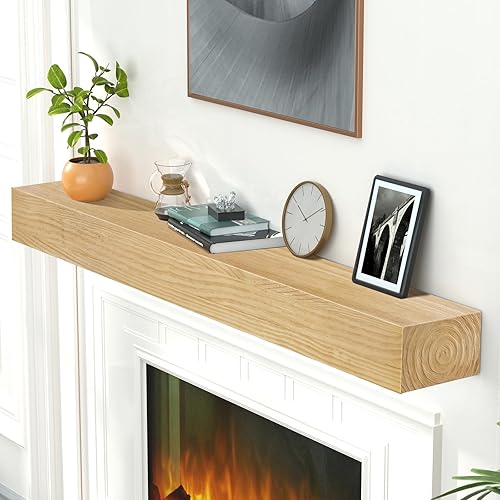 ROOMTEC Fireplace Mantel,72" Wood Floating Fireplace Shelves,Wall Mounted Wooden Display