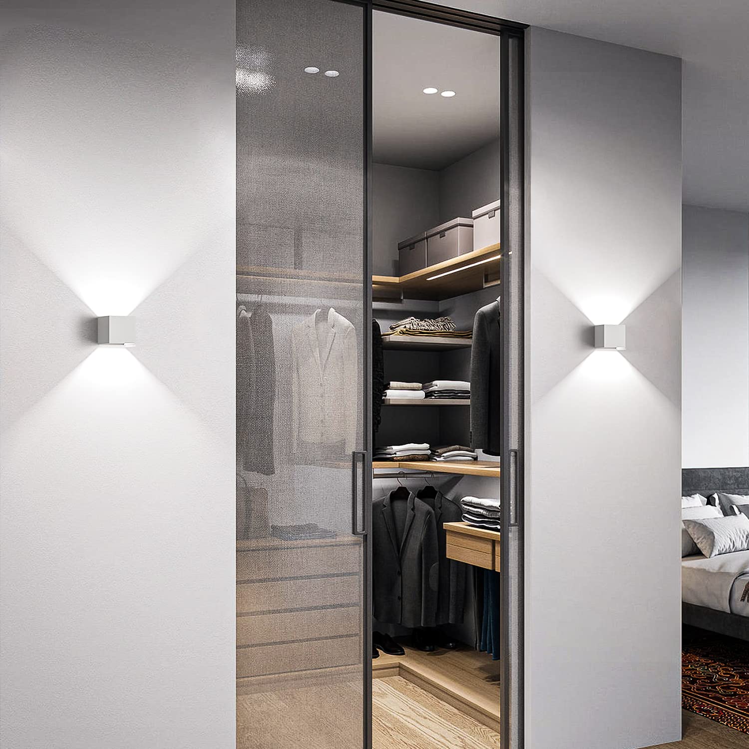 Aplique Pared Interior Blanco Frío, 4 Piezas Lampara de pared Con G9 LED Bombillas Reemplazables Moderno Aplique Pared Exterior Impermeable IP65 Ángulo de haz Ajustable Blanco