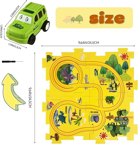 Miniatura 6 de Eydutoi Juego de 5 pistas de autos para niños, pistas de carreras para niños de 3 a 5 años con vehículos, rompecabezas de tren de dinosaurio para