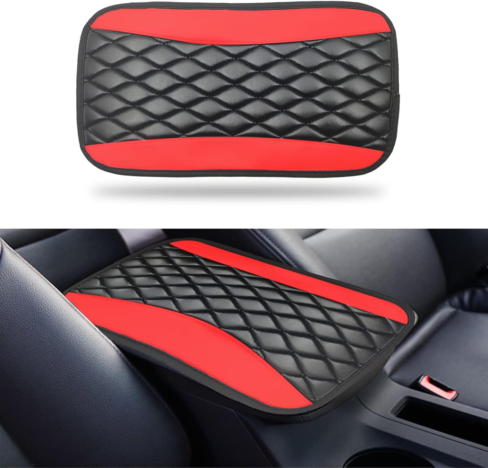 MAKINGTEC Car Center Console Cushion Pad, Universal Waterproof PU Leather Car Armrest Seat Box Cover Protector, Suitable for Most Vehicles, Trucks Auto Interior Accessories (7.5x12.6 inch, Red)
