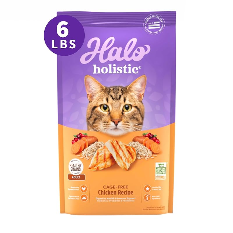 Ração seca para gatos adultos Halo Holistic, receita de frango e grãos saudáveis, 2,72 kg