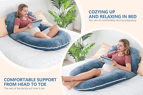 Miniatura 6 de INSEN Almohadas de embarazo, almohadas de maternidad multiusos para dormir y amamantar, almohada para sentarse para adultos (azul)