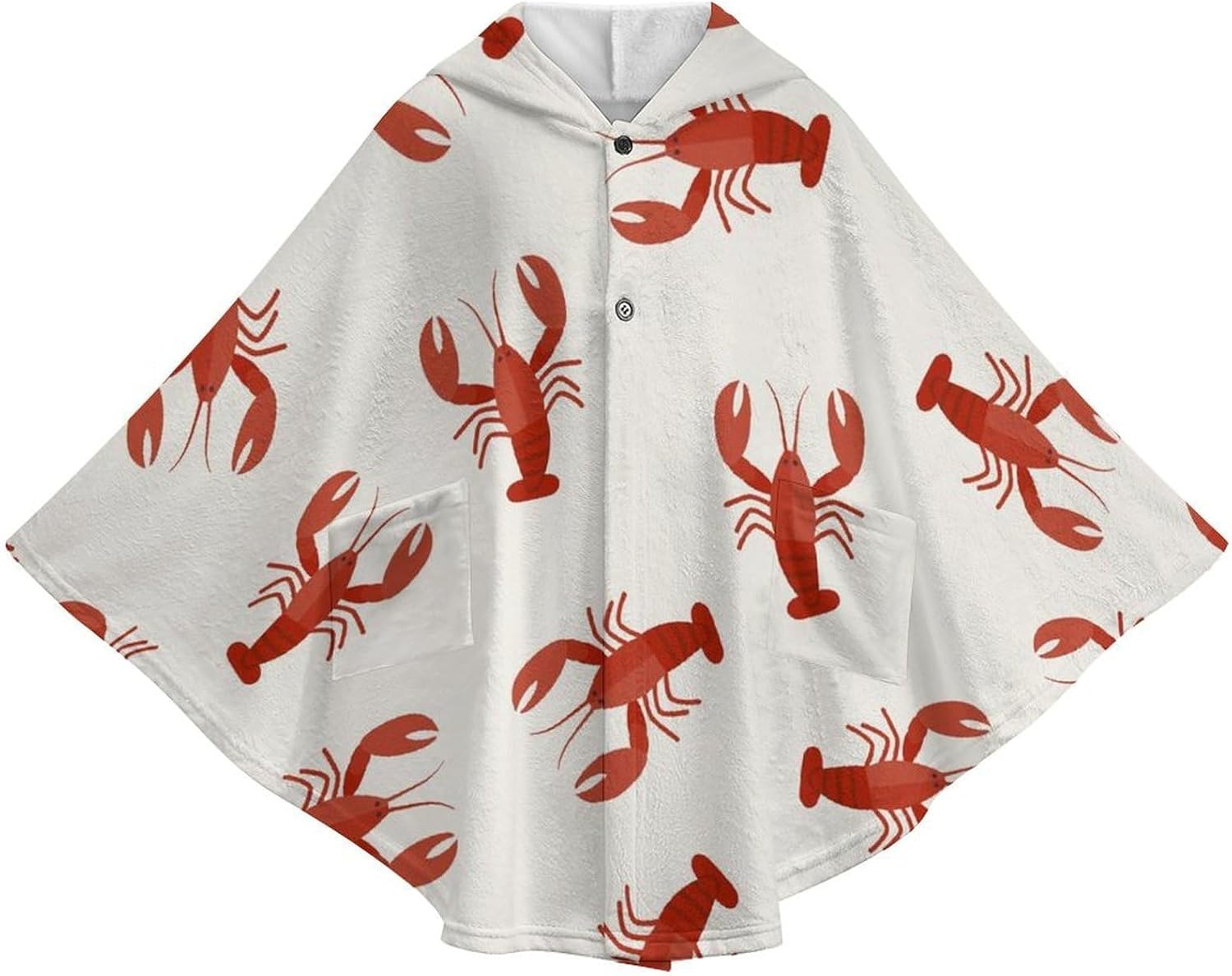 Crawfish Red Lobsters Wearable Blanket with Hooded Flannel Blankets Cape with Pocket