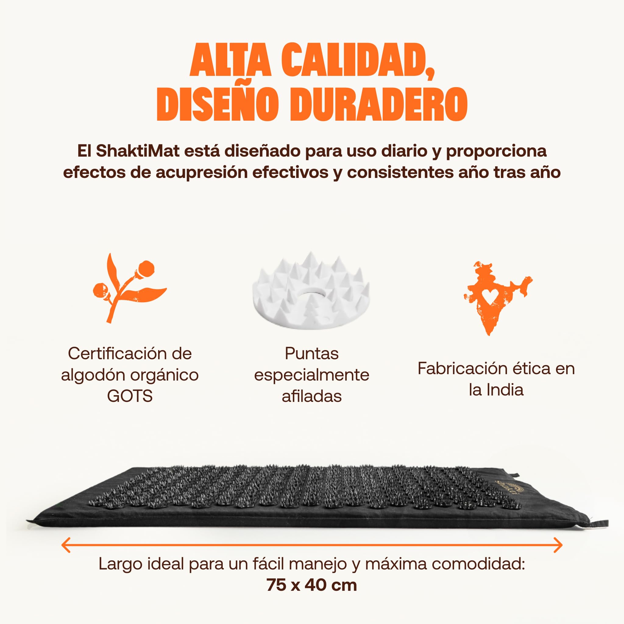 ShaktiMat [La original] Esterilla de acupresión - Algodón orgánico - Fabricación ética - Relajación y masaje en la espalda, la cervical, los piernas, los pies - Negro
