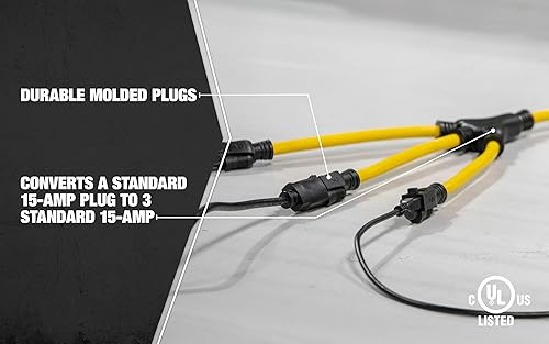 Vista 44 de Southwire - Adaptador de cable de alimentación para generador, calibre 12/3, 15 amperios, con receptáculos iluminados, construcción de conector