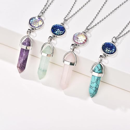 Miniatura 10 de Collar de cristal curativo de cuarzo rosa natural envuelto en flores, dije de piedra preciosa hexagonal puntiaguda para curación de reiki, collar de