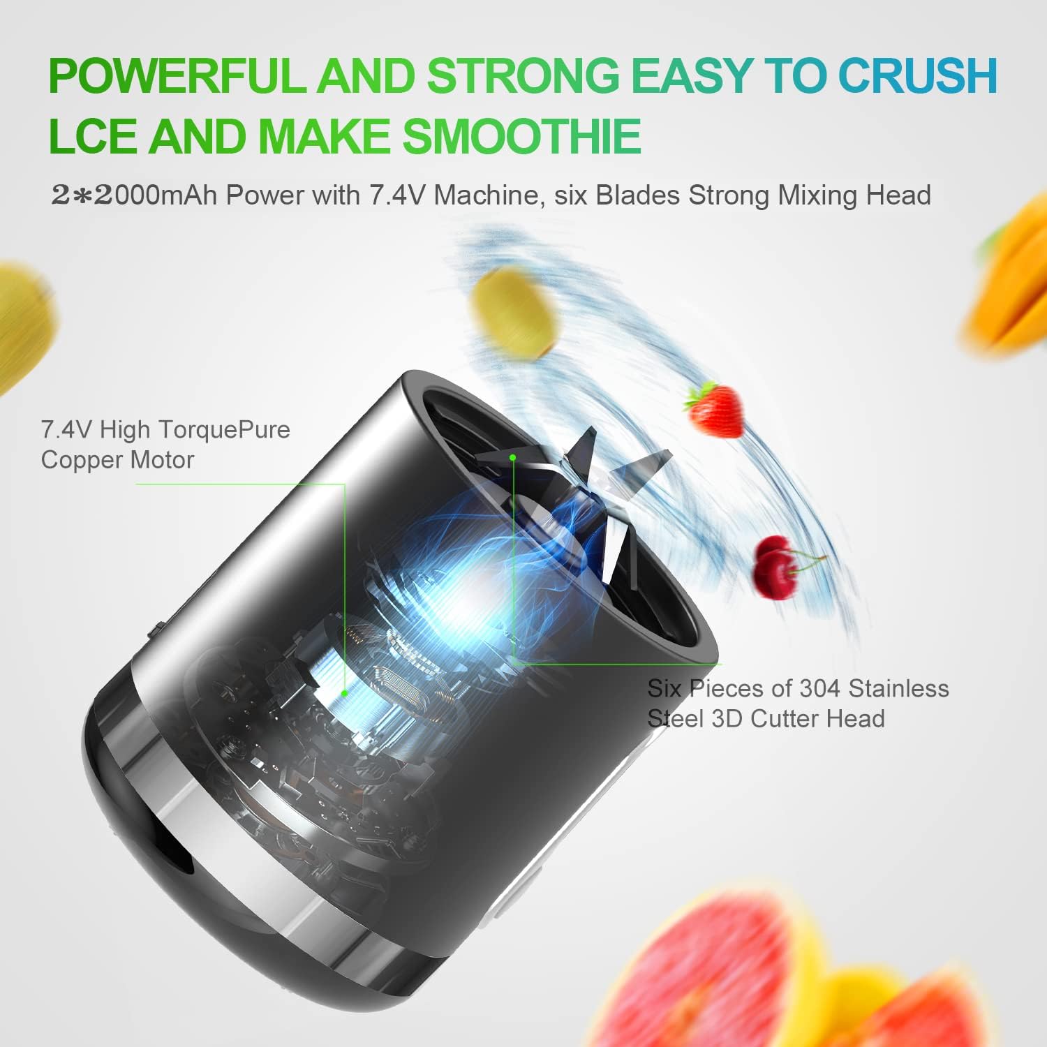 Portable Blender, Togala Personal Blender, 15.2 Oz Fruit Mixer Blender for Kitchen Travel Office, USB-C Rechargeable Mini Blender with Six Blades for Smoothies Shakes and Juice (2021 Black)