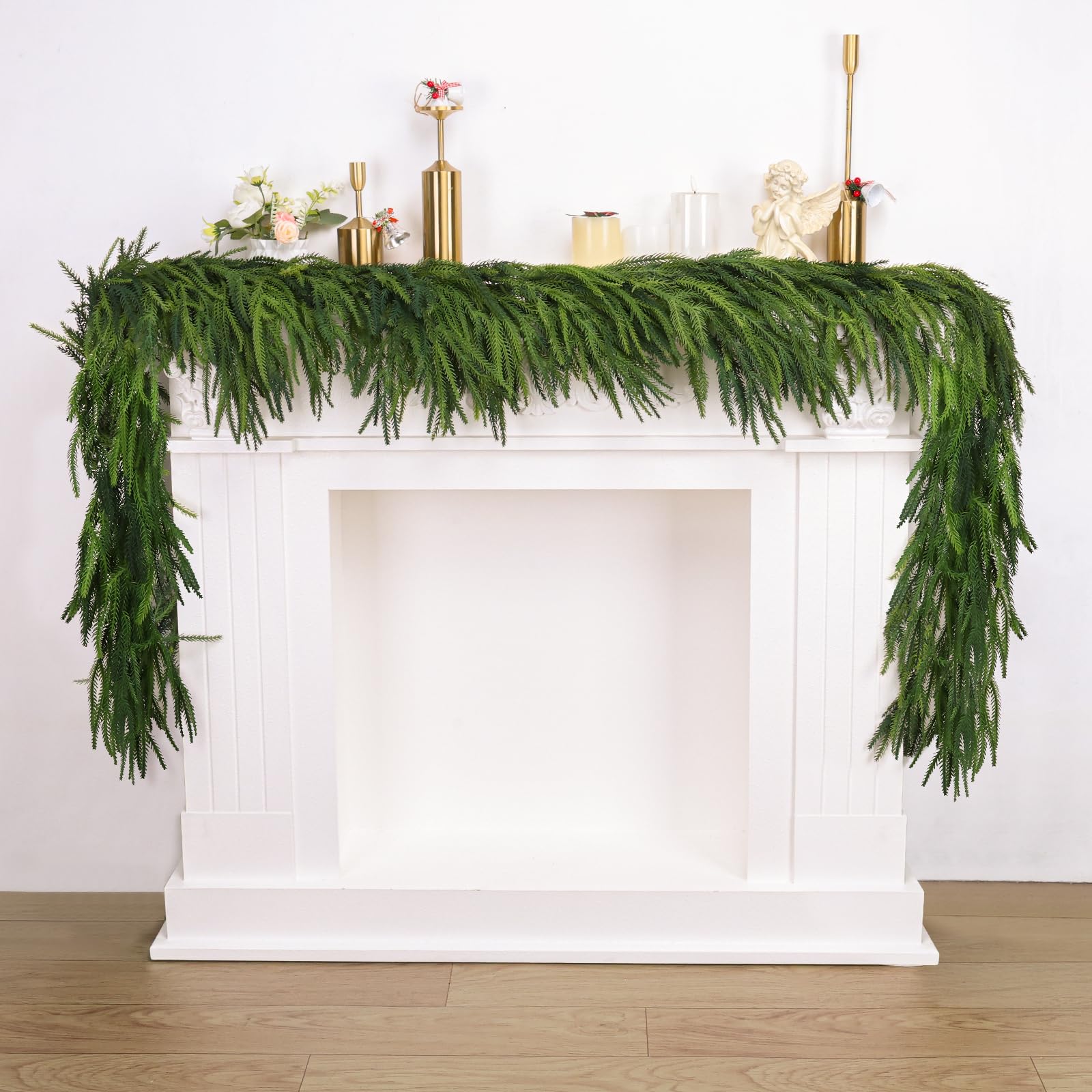 Photo 1 of 1 Pcs Artificial Norfolk Pine Garlands Christmas, 9 FT Dense Real Touch Winter Pine Garland Ornament, Green Artificial Greenery Garland for Table, Mantle, Wall, Indoor, Outdoor Christmas Decorations