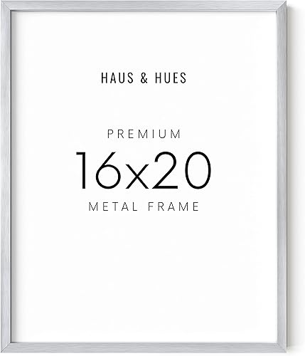 HAUS AND HUES Marcos de fotos plateados de 16 x 20 pulgadas, juego de 1 marco de metal para exhibición de pósteres, marcos de fotos de 16 x 20