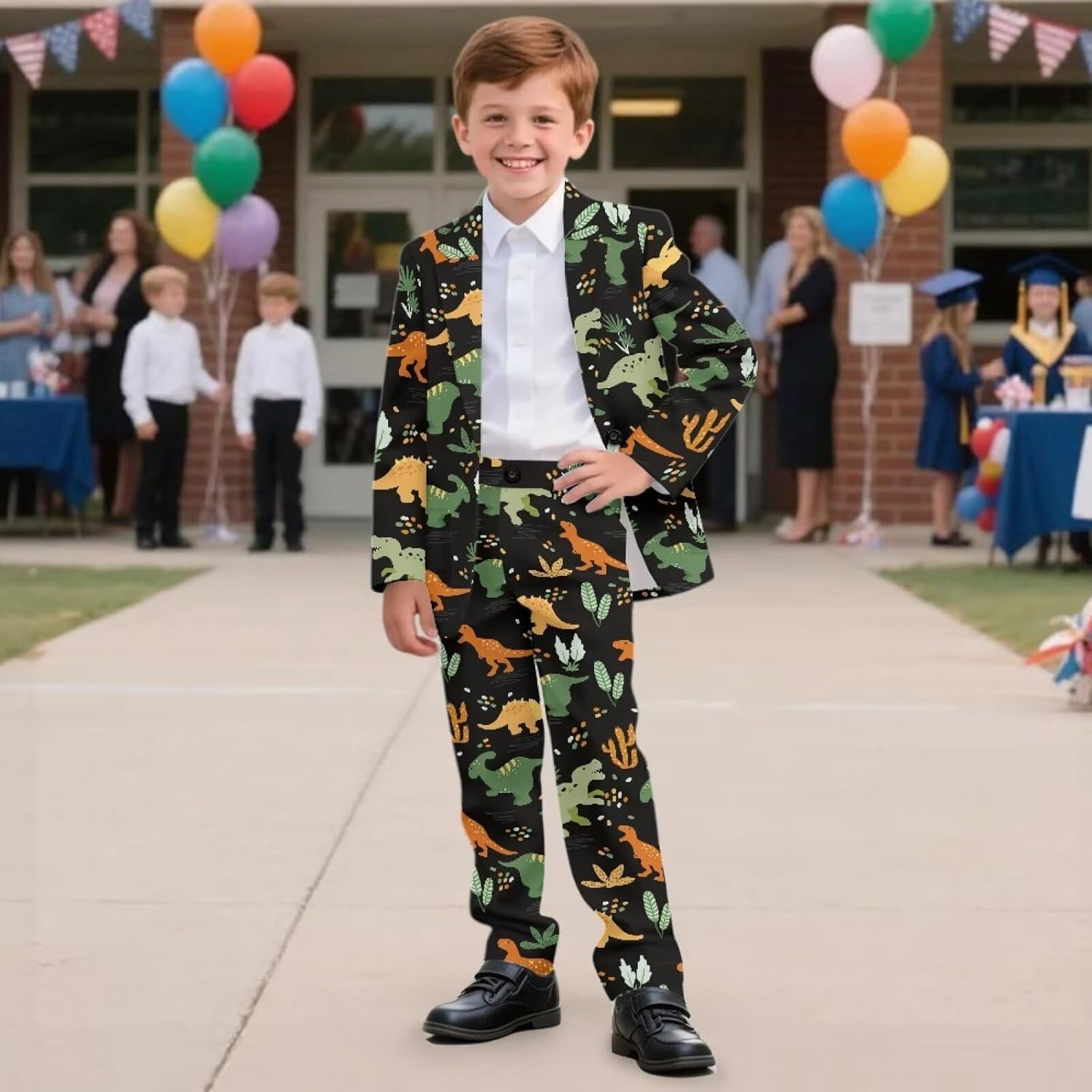 Boys Holiday Suit 2 Piece Set 2026 Funny Print Blazer Slim Fit Formal Pants for Holiday Party 6-14 Years