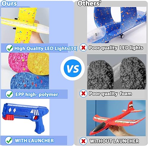 Miniatura 6 de Uniland Airplane Toy with Launcher (3 Pack), LED Foam Airplane Launcher Toy for Kids, 2 Flight Mode Airplanes Toys,Outdoor Toys for Boys Girls 6 7 8