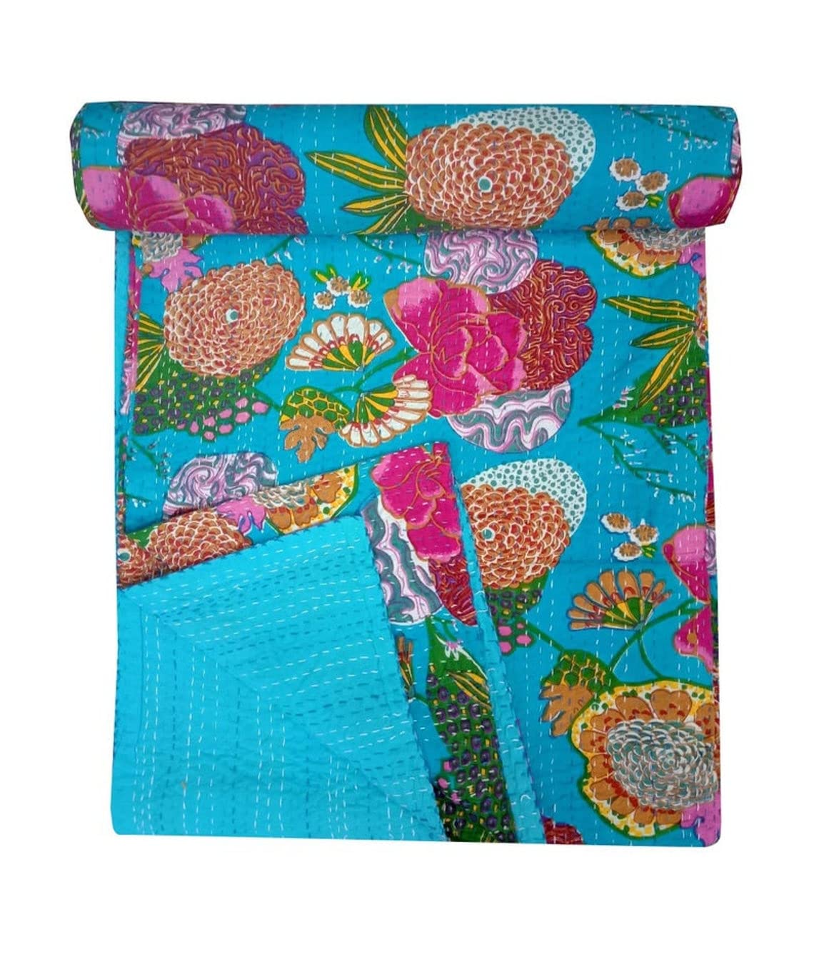 Kantha Quilt en coton cousu main : l'artisanat indien traditionnel de Jaipur pour votre lit