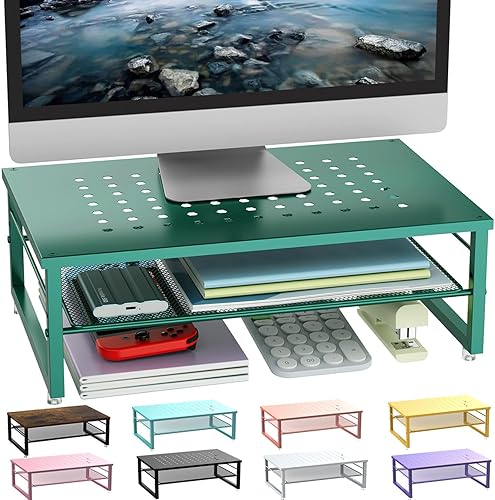 gianotter Soporte elevador de dos niveles de metal para monitor, organizador de escritorio para monitor, organizador de almacenamiento de escritorio