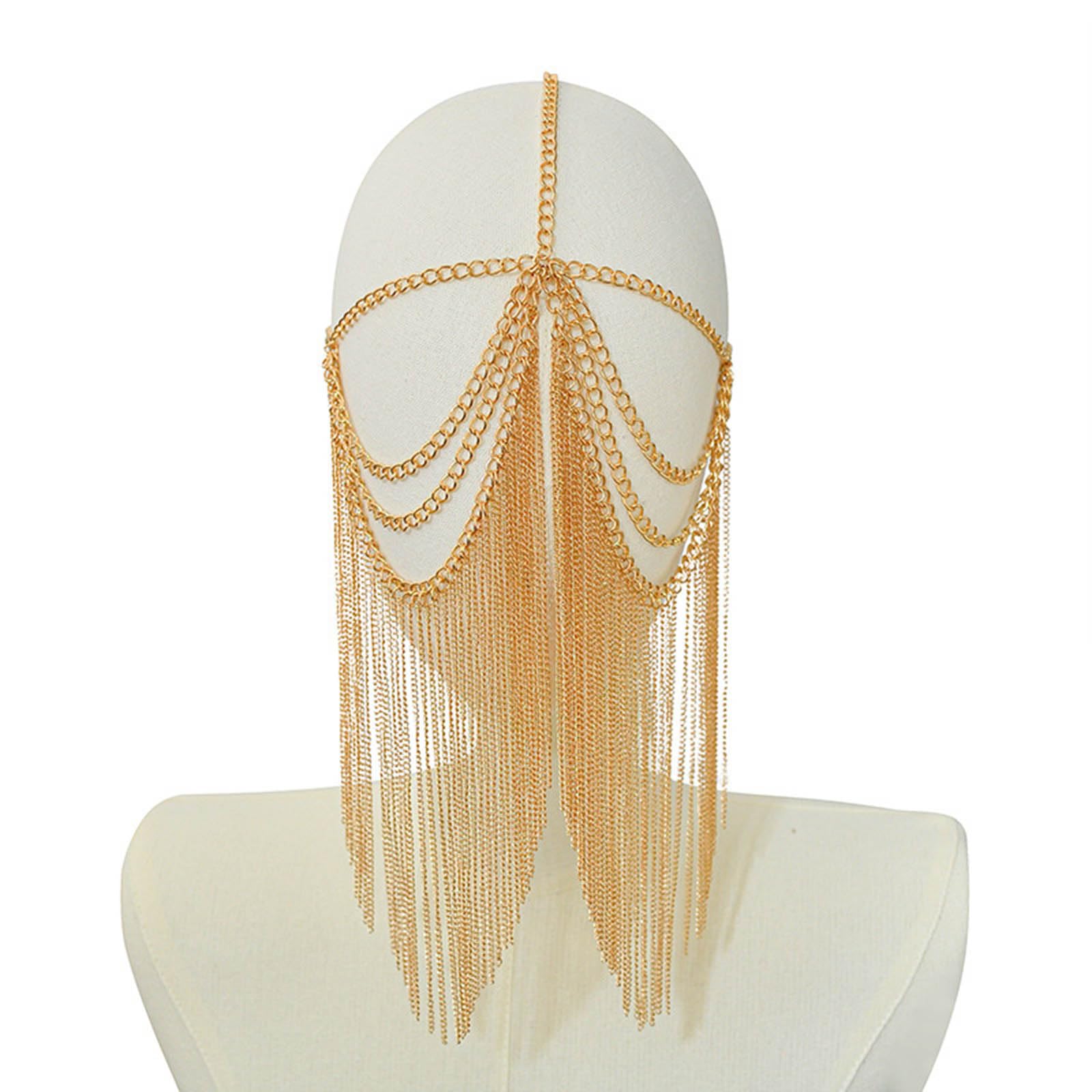 Maxtonser Elegant Metal Masquerade Mask Dance Face Chain Jewelry Gothic Punk Tassels Headwear Chain Mask for Party and Proms