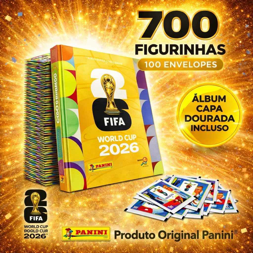[KIT] Álbum Copa do Mundo 2026 Capa Dura Dourada Edição Limitada + 700 Figurinhas (100 Envelopes)