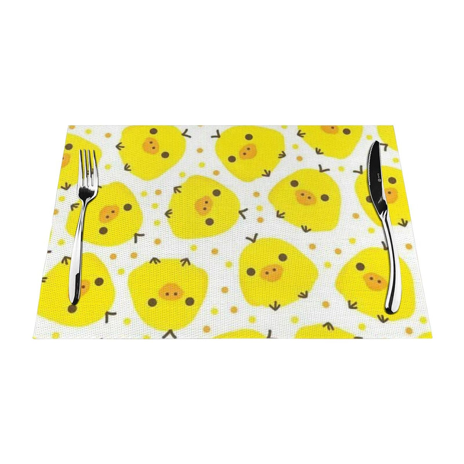 PVC Placemat Set of 4 PCS, 45x30 CM, YELLOW chicken Printed Non-Slip Heat Resistant Place Mats for Kitchen Dining Table Indoor Outdoor