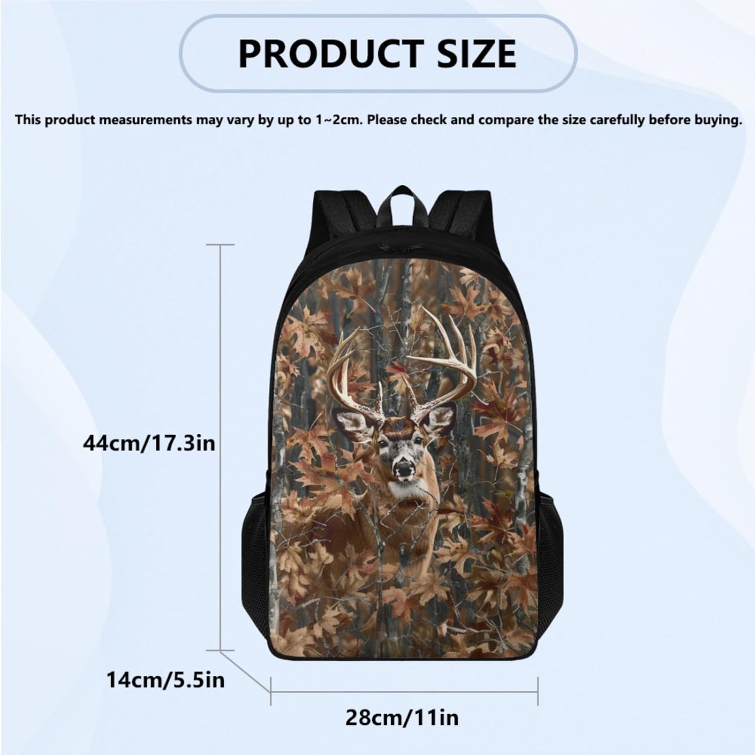 Deer Forest Camo Kids Backpack and Lunch Box Set for Girls Boys Sturdy Bookbag with Large Capacity Pencil Bag for Adult Women Aesthetic Make Up Bag for Office Supplies