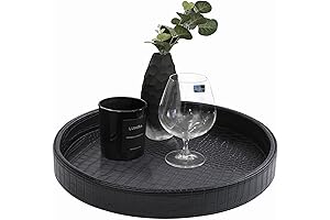 Round Black Faux Leather Serving Tray