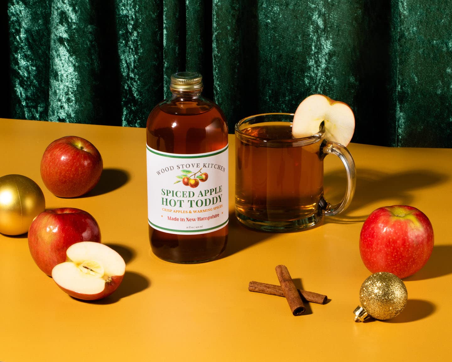 Wood Stove Kitchen - Spiced Apple Hot Toddy Mix | Cocktail & Mocktail Mixer - Natural Craft Syrup with Tasty Flavors - Concentrated & Alcohol Free - Aromatic, Cinnamon, 16 oz.