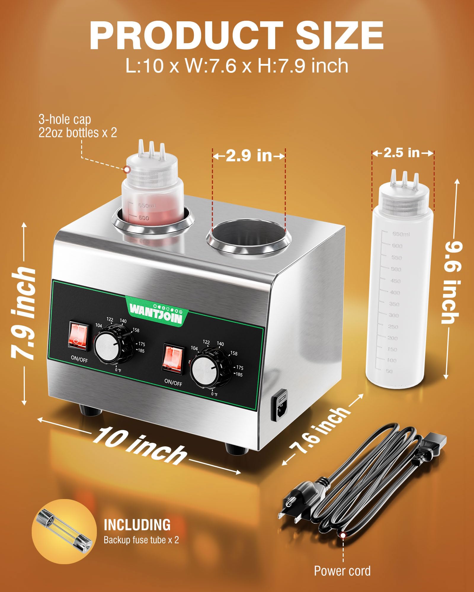 WantJoin Dispensador eléctrico de salsa para encimera, acero inoxidable, máquina de conservación del calor, 320 W, dulce caliente, nachos, queso, ketchup, calentador de chocolate para uso comercial